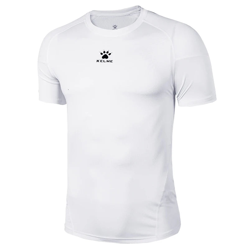 Kelme Men's Fitness T-shirt High Elastic Breathable Tights Round Neck Training Short Sleeves Outdoor Hiking Camping Tops AllFourSports