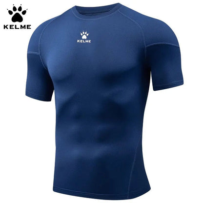Kelme Men's Fitness T-shirt High Elastic Breathable Tights Round Neck Training Short Sleeves Outdoor Hiking Camping Tops AllFourSports