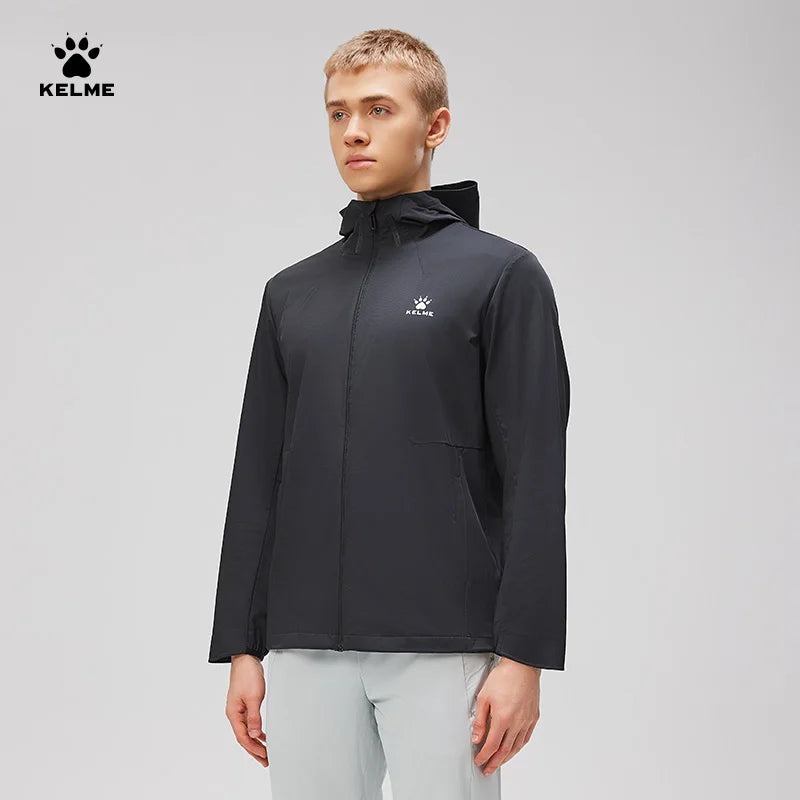 Kelme Men's Camping Sports Windbreaker Outdoor Hiking Hooded Clothing Windproof Mountaineering Jacket Camping Jacket AllFourSports