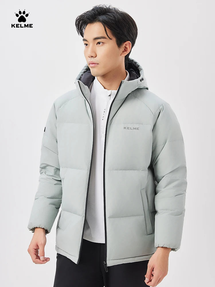 Kelme Short Down Jacket Men's Autumn And Winter Hooded Couple Warm Cotton Jacket Fashionable Outdoor Sports Thick Down Jacket AllFourSports