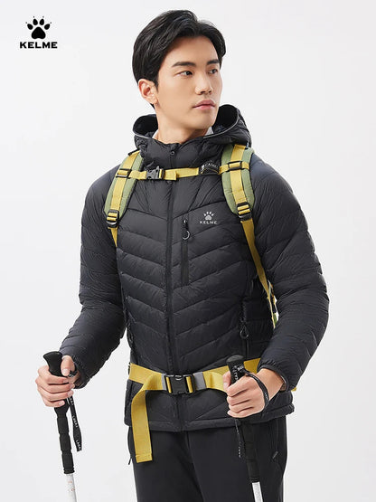 Kelme Outdoor Lightweight Down Jacket Men's Winter New Hooded Warm Pork Rib Windproof Mountaineering Jacket AllFourSports