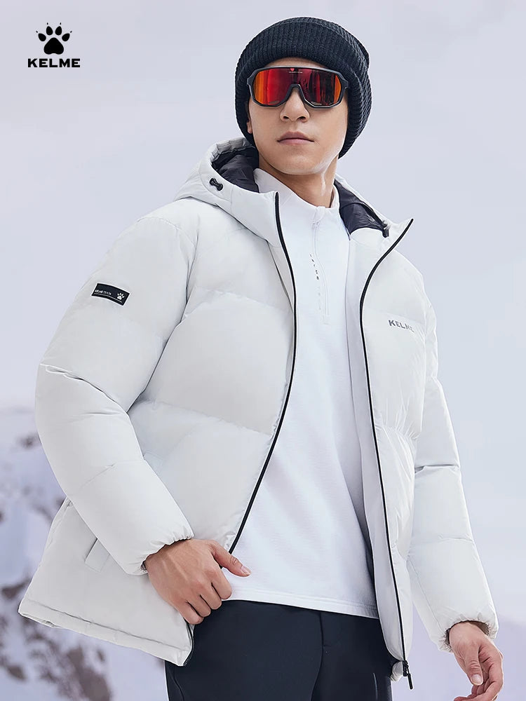 Kelme Short Down Jacket Men's Autumn And Winter Hooded Couple Warm Cotton Jacket Fashionable Outdoor Sports Thick Down Jacket AllFourSports