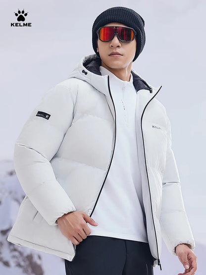 Kelme Short Down Jacket Men's Autumn And Winter Hooded Couple Warm Cotton Jacket Fashionable Outdoor Sports Thick Down Jacket AllFourSports