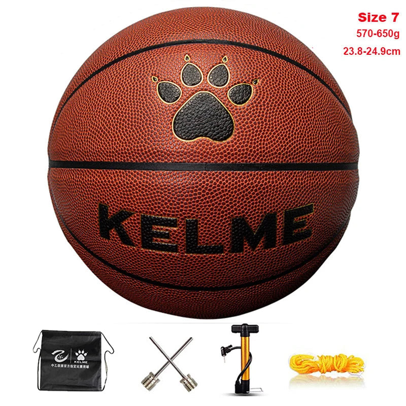 KELME Man Basketball PU Materia Team Sports Match Training Basketball Indoor and Outdoor Wear-resistant High Quality Ball size 7 AllFourSports