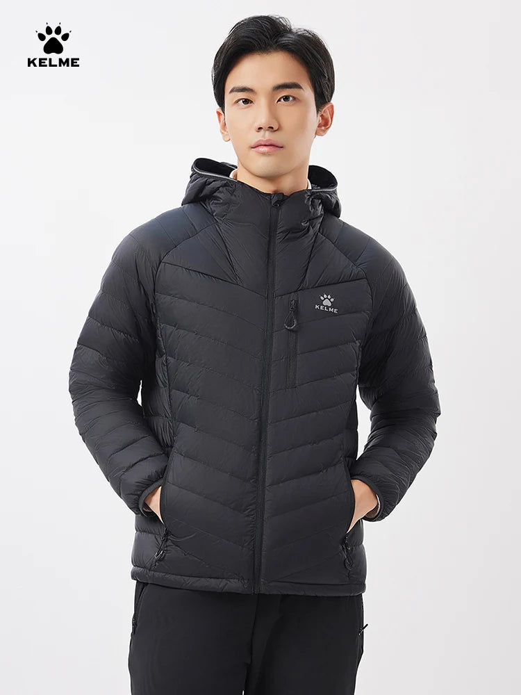 Kelme Outdoor Lightweight Down Jacket Men's Winter New Hooded Warm Pork Rib Windproof Mountaineering Jacket AllFourSports