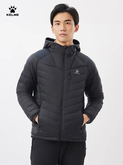 Kelme Outdoor Lightweight Down Jacket Men's Winter New Hooded Warm Pork Rib Windproof Mountaineering Jacket AllFourSports