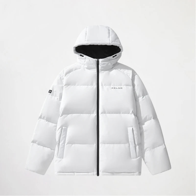 Kelme Short Down Jacket Men's Autumn And Winter Hooded Couple Warm Cotton Jacket Fashionable Outdoor Sports Thick Down Jacket AllFourSports