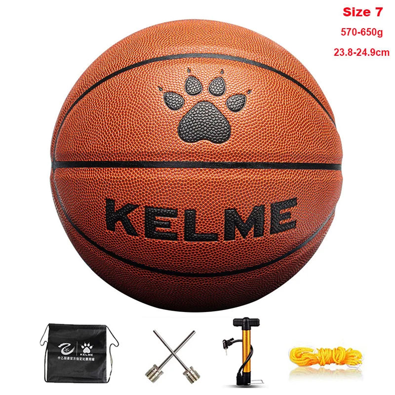 KELME Man Basketball PU Materia Team Sports Match Training Basketball Indoor and Outdoor Wear-resistant High Quality Ball size 7 AllFourSports