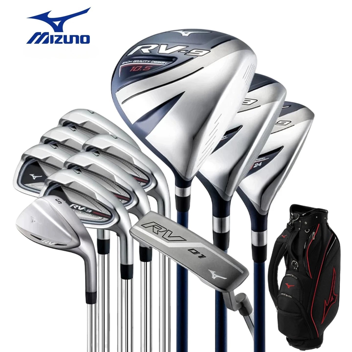 Mizuno RV-9 Mens Complete Golf Club Set Beginner Intermediate High Forgiveness Long Distance Full Clubs Kit With Golf Stand Bag AllFourSports
