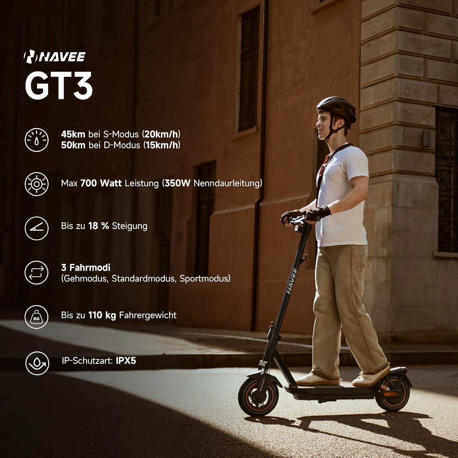 NAVEE GT3 E-Scooter mit Straßenzulassung 50 km Reichweite | Vierfach-Federung NAVEE DE