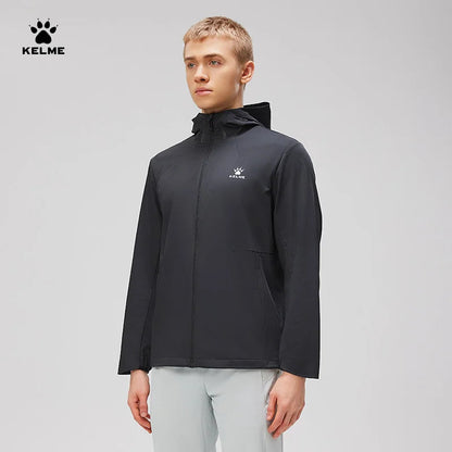 Kelme Men's Camping Sports Windbreaker Outdoor Hiking Hooded Clothing Windproof Mountaineering Jacket Camping Jacket AllFourSports