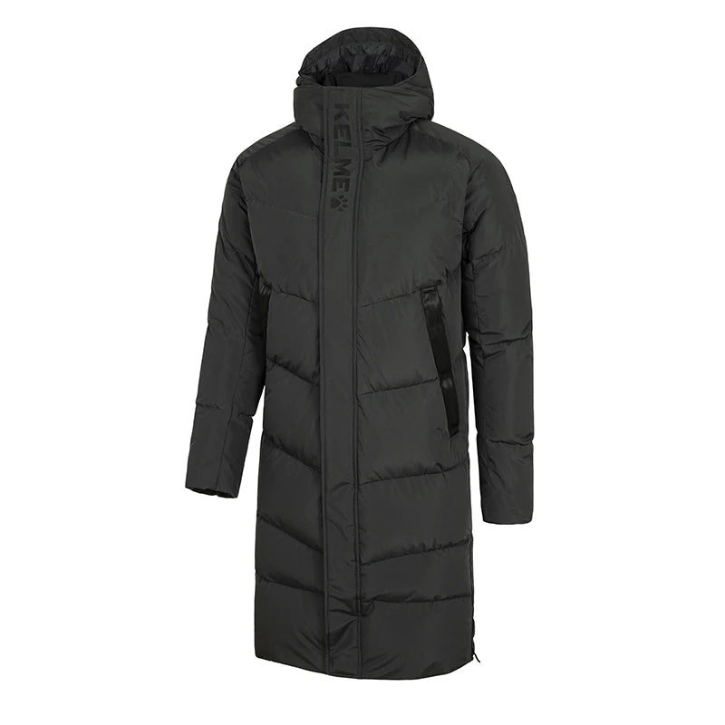 KELME Winter Down Jacket Mens Silver Color Hooded Long  90% White Duck Down Hiking Camping Warm Windproof Sports Coat 8061YR1002 AllFourSports