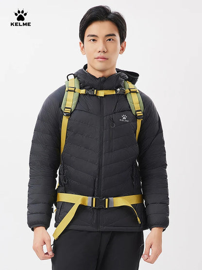 Kelme Outdoor Lightweight Down Jacket Men's Winter New Hooded Warm Pork Rib Windproof Mountaineering Jacket AllFourSports