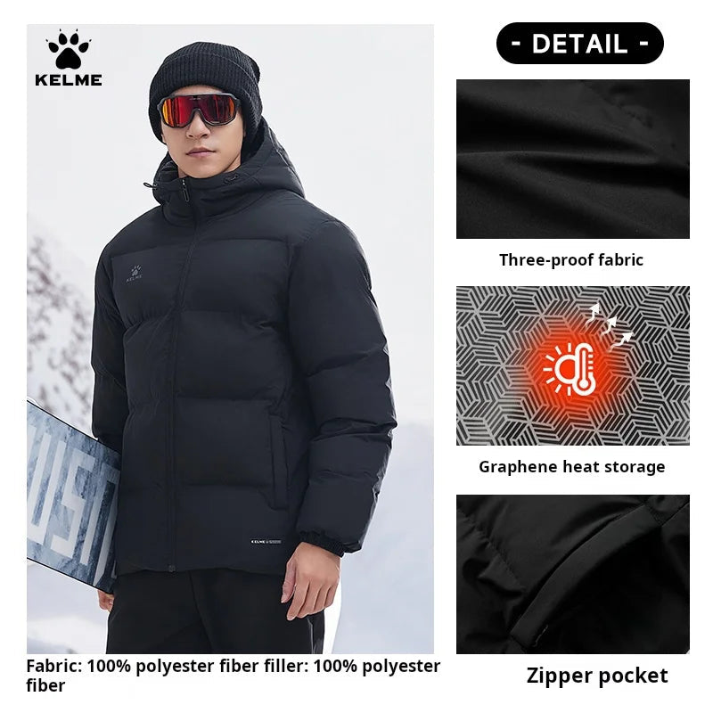 Kelme Sports Cotton Jacket Men's Winter 2024 New Style Bread Jacket Hooded Windproof Jacket Thickened Warm Cotton Jacket AllFourSports