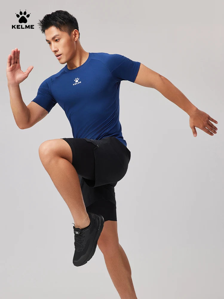 Kelme Men's Fitness T-shirt High Elastic Breathable Tights Round Neck Training Short Sleeves Outdoor Hiking Camping Tops AllFourSports
