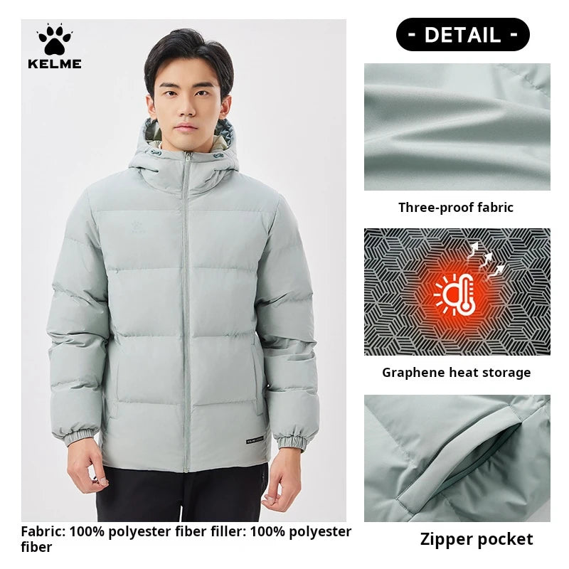 Kelme Sports Cotton Jacket Men's Winter 2024 New Style Bread Jacket Hooded Windproof Jacket Thickened Warm Cotton Jacket AllFourSports
