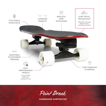 Point Break Red Skateboard - Professioneel Cruiser Board voor Street & Park INDICOM BRANDS SL