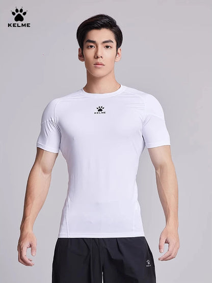 Kelme Men's Fitness T-shirt High Elastic Breathable Tights Round Neck Training Short Sleeves Outdoor Hiking Camping Tops AllFourSports