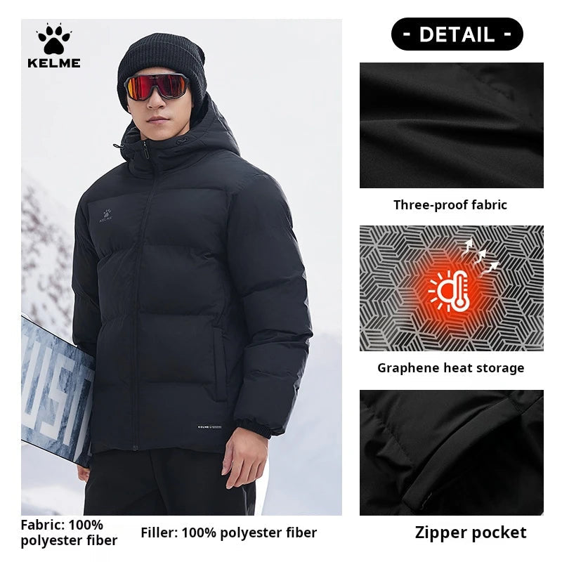 Kelme Sports Cotton Jacket Men's Winter 2024 New Style Bread Jacket Hooded Windproof Jacket Thickened Warm Cotton Jacket AllFourSports