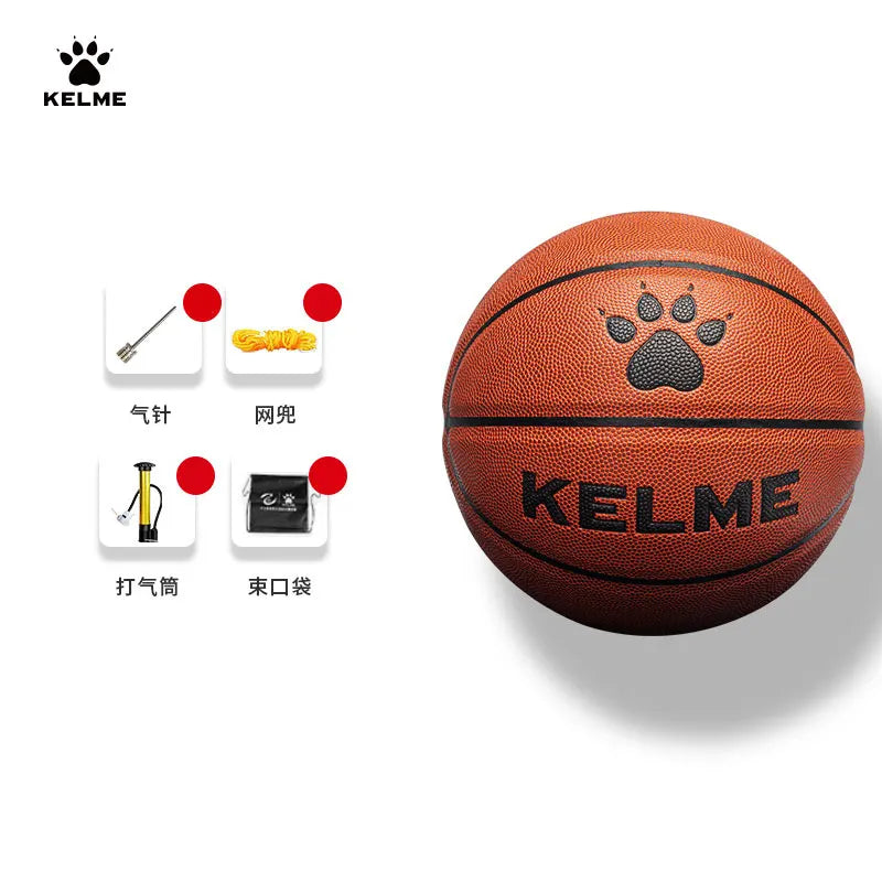 KELME Man Basketball PU Materia Team Sports Match Training Basketball Indoor and Outdoor Wear-resistant High Quality Ball size 7 AllFourSports