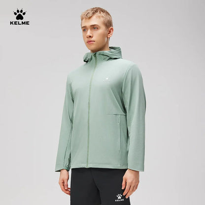 Kelme Men's Camping Sports Windbreaker Outdoor Hiking Hooded Clothing Windproof Mountaineering Jacket Camping Jacket AllFourSports