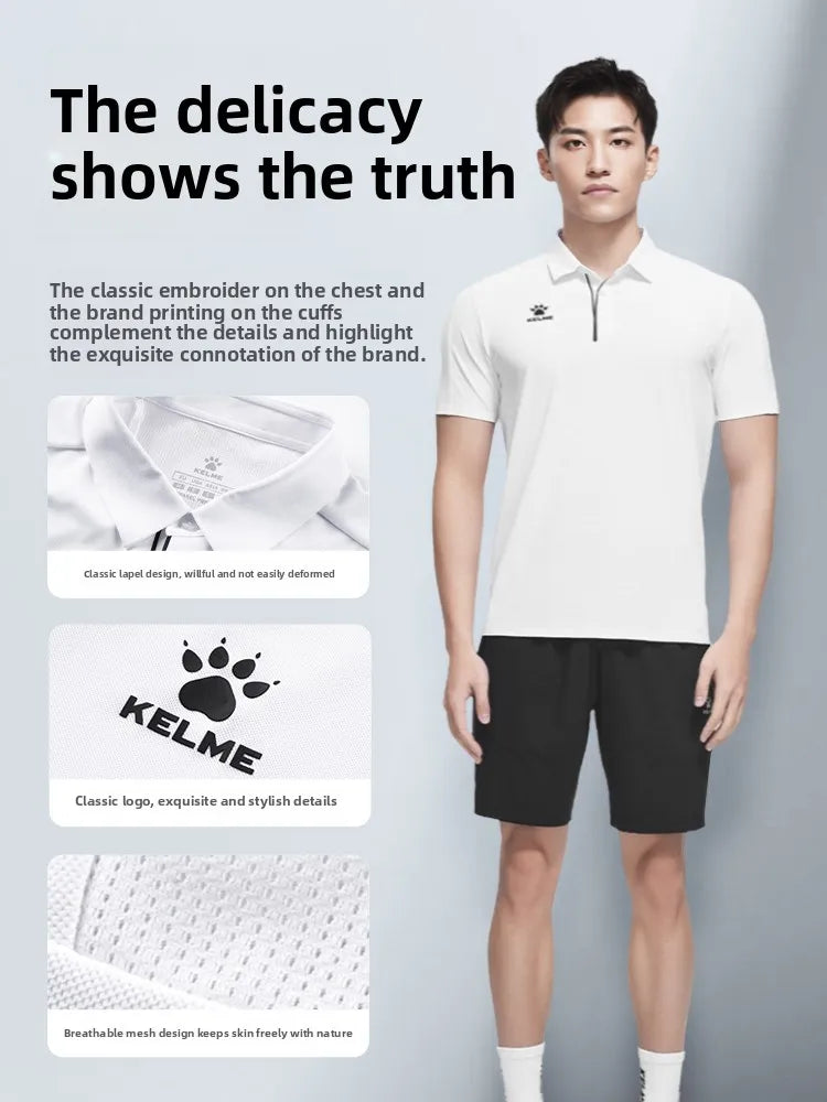 Kelme Men's Polo Shirt Lapel Hiking Sports T-shirt Breathable Casual Business Short-sleeved Outdoor Camping Top AllFourSports