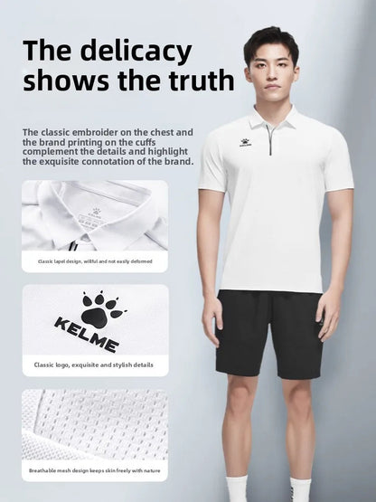 Kelme Men's Polo Shirt Lapel Hiking Sports T-shirt Breathable Casual Business Short-sleeved Outdoor Camping Top AllFourSports