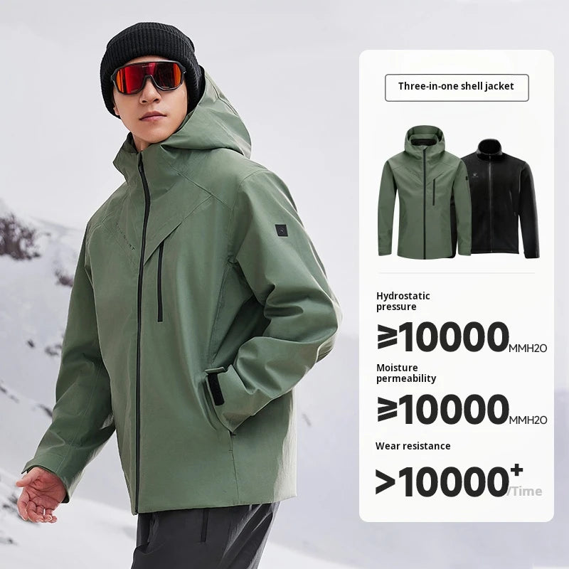 Kelme 3-in-1 Assault Suit Men's Waterproof Mountaineering Suit Outdoor Camping Windproof And Warm Hiking Jacket AllFourSports