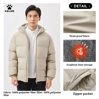 Kelme Sports Cotton Jacket Men's Winter 2024 New Style Bread Jacket Hooded Windproof Jacket Thickened Warm Cotton Jacket AllFourSports