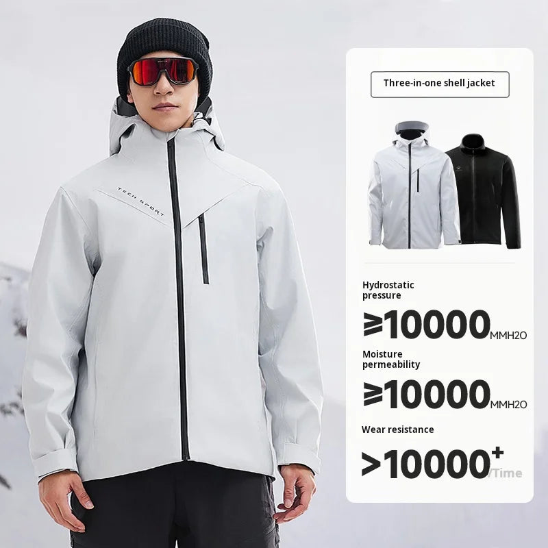 Kelme 3-in-1 Assault Suit Men's Waterproof Mountaineering Suit Outdoor Camping Windproof And Warm Hiking Jacket AllFourSports
