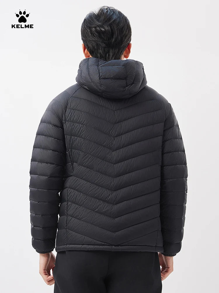 Kelme Outdoor Lightweight Down Jacket Men's Winter New Hooded Warm Pork Rib Windproof Mountaineering Jacket AllFourSports