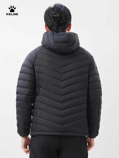 Kelme Outdoor Lightweight Down Jacket Men's Winter New Hooded Warm Pork Rib Windproof Mountaineering Jacket AllFourSports