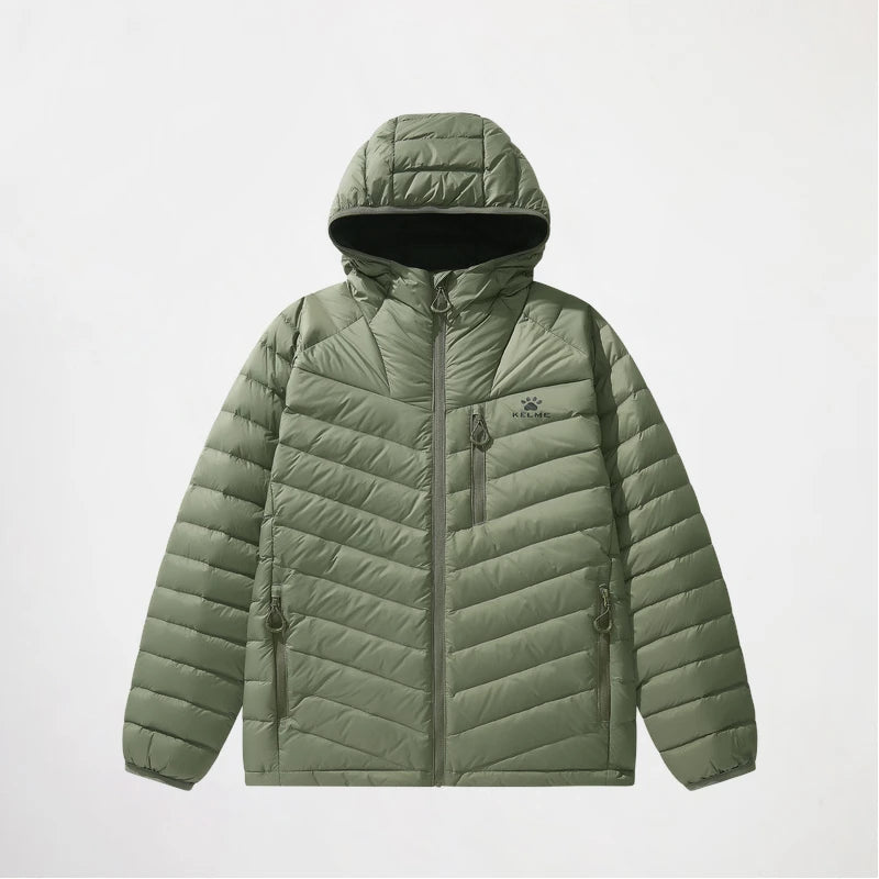 Kelme Outdoor Lightweight Down Jacket Men's Winter New Hooded Warm Pork Rib Windproof Mountaineering Jacket AllFourSports
