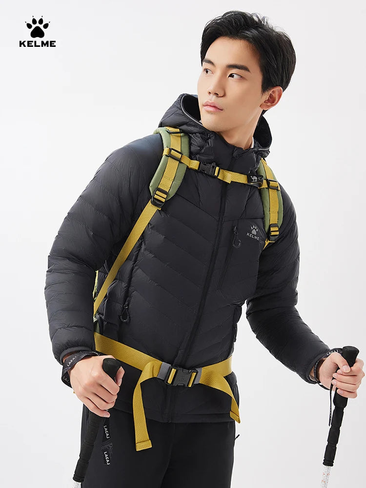 Kelme Outdoor Lightweight Down Jacket Men's Winter New Hooded Warm Pork Rib Windproof Mountaineering Jacket AllFourSports