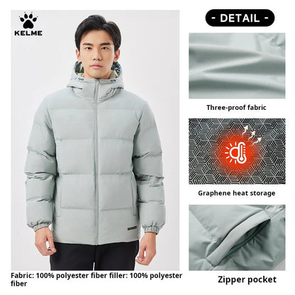 Kelme Sports Cotton Jacket Men's Winter 2024 New Style Bread Jacket Hooded Windproof Jacket Thickened Warm Cotton Jacket AllFourSports