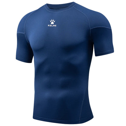 Kelme Men's Fitness T-shirt High Elastic Breathable Tights Round Neck Training Short Sleeves Outdoor Hiking Camping Tops AllFourSports