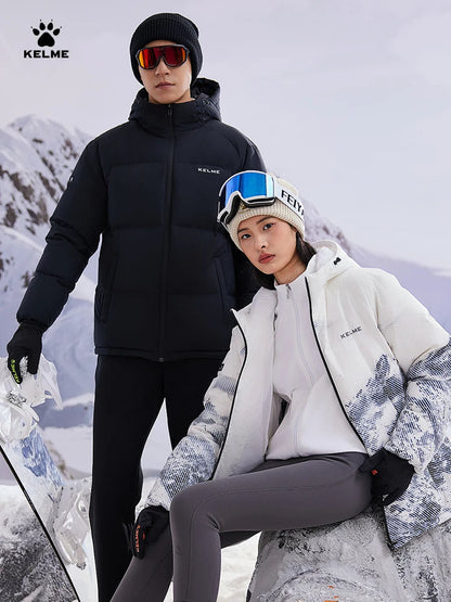 Kelme Short Down Jacket Men's Autumn And Winter Hooded Couple Warm Cotton Jacket Fashionable Outdoor Sports Thick Down Jacket AllFourSports